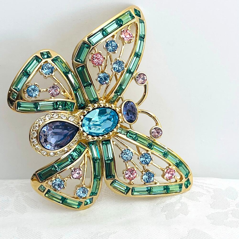Vtg Nolan Miller Gold-P Butterfly Crystal Rhinestone Brooch Glam Coll Hollywood - Picture 6 of 15
